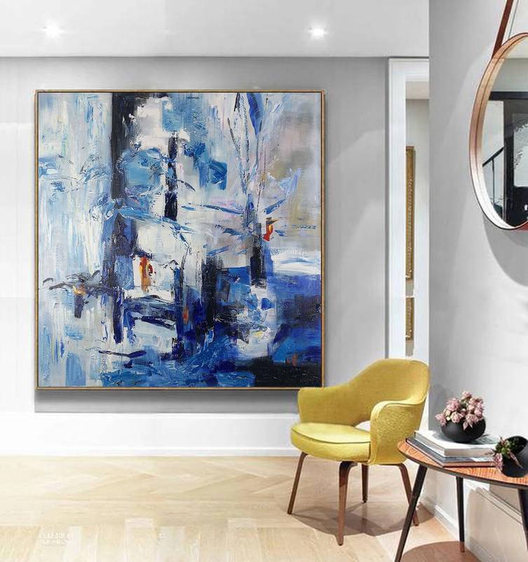 Bedroom Original White Abstract Blue Abstract Canvas Wall Art J9YM3